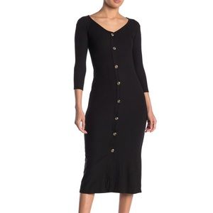 Velvet torch V-Neck Button Front Ribbed Midi dress